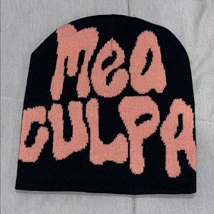 Black and Pink 'Mea Culpa' Beanie